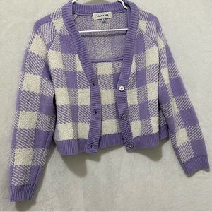 Purple Periwinkle Plaid Cardigan Sweater set- Size Small